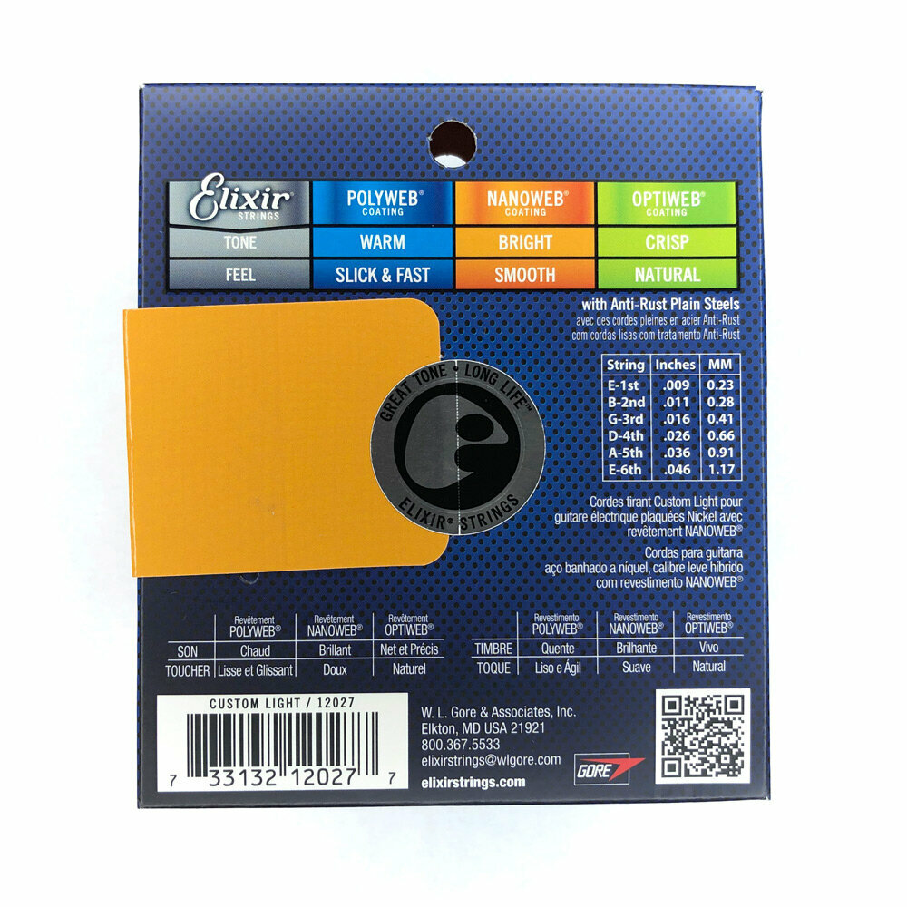 Струны для электрогитары Elixir 12027 Nanoweb Custom Light 09-46 — фото 1