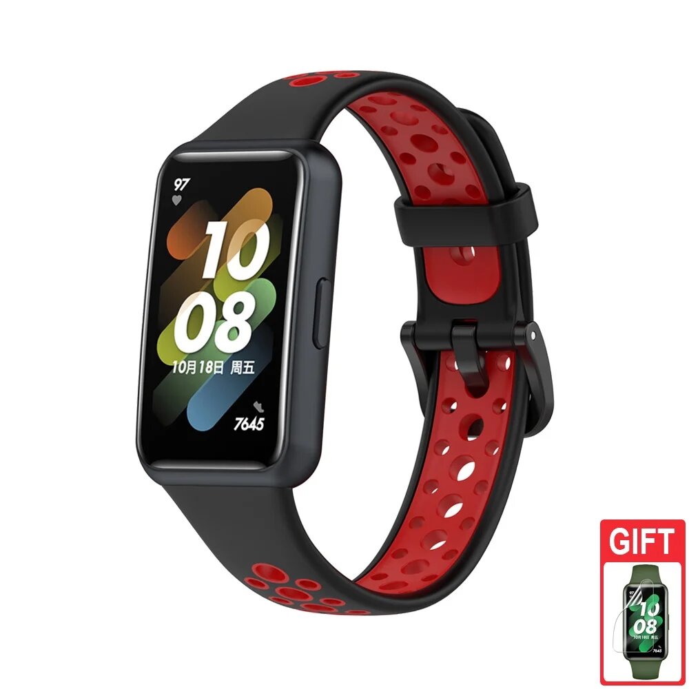 Сменный силиконовый ремешок-браслет для Huawei Band 9 8 7 6 / Honor Band 7 6, Black Red, Huawei Band 7