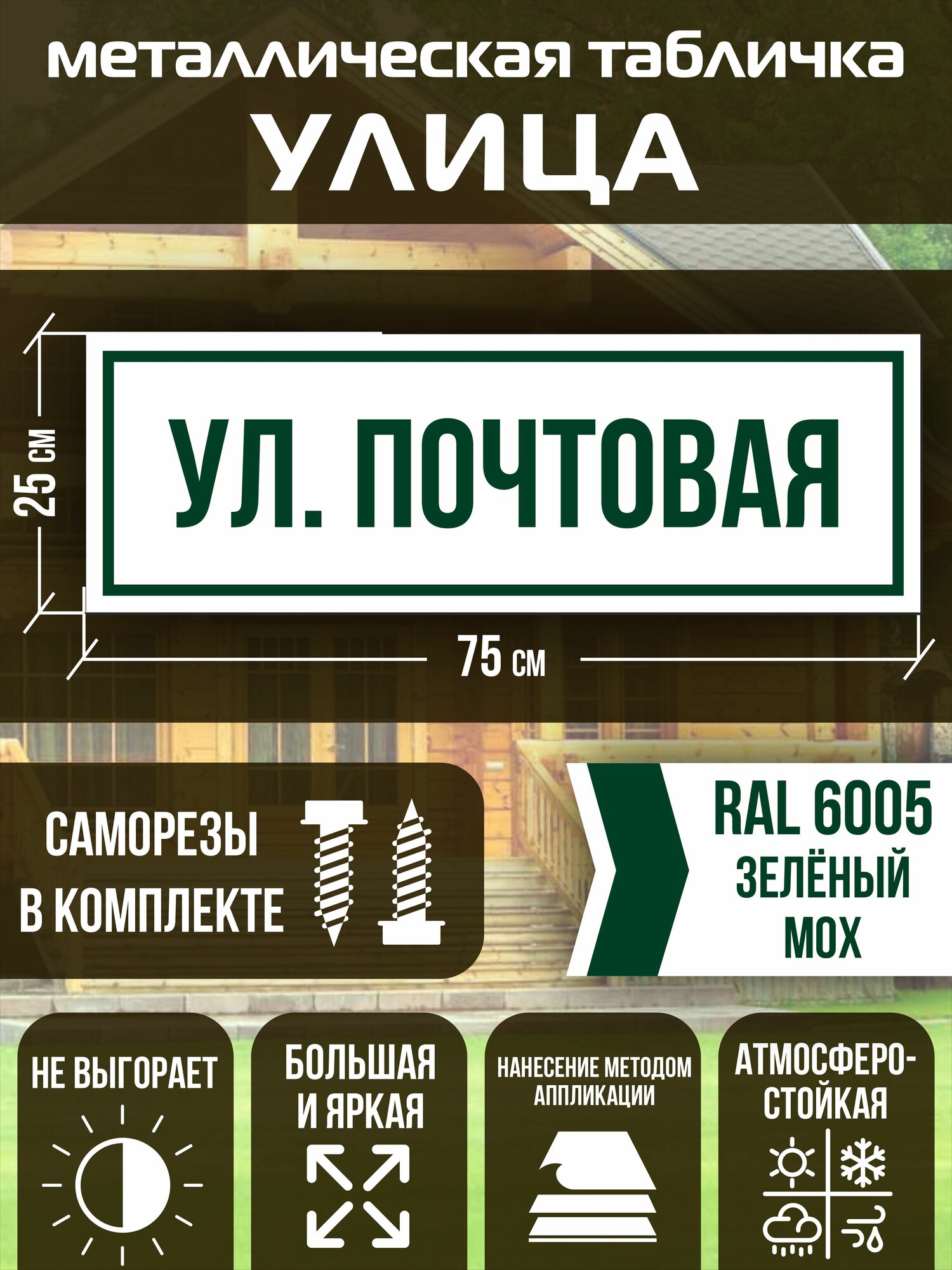 Адресная табличка на дом улица Почтовая RAL 6005 зеленая