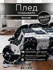 Плед 200х220 LOVEBERRY из велсофта на кровать для спальни, в гостиную, на дачу