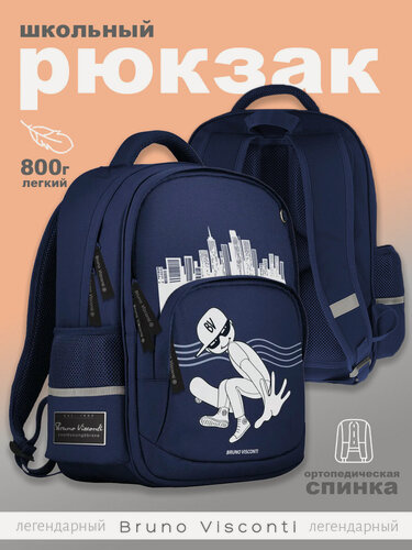 Изображение товара Рюкзак Bruno Visconti синий с эргономичной спинкой "городской движ" Арт. 12-002-248/02