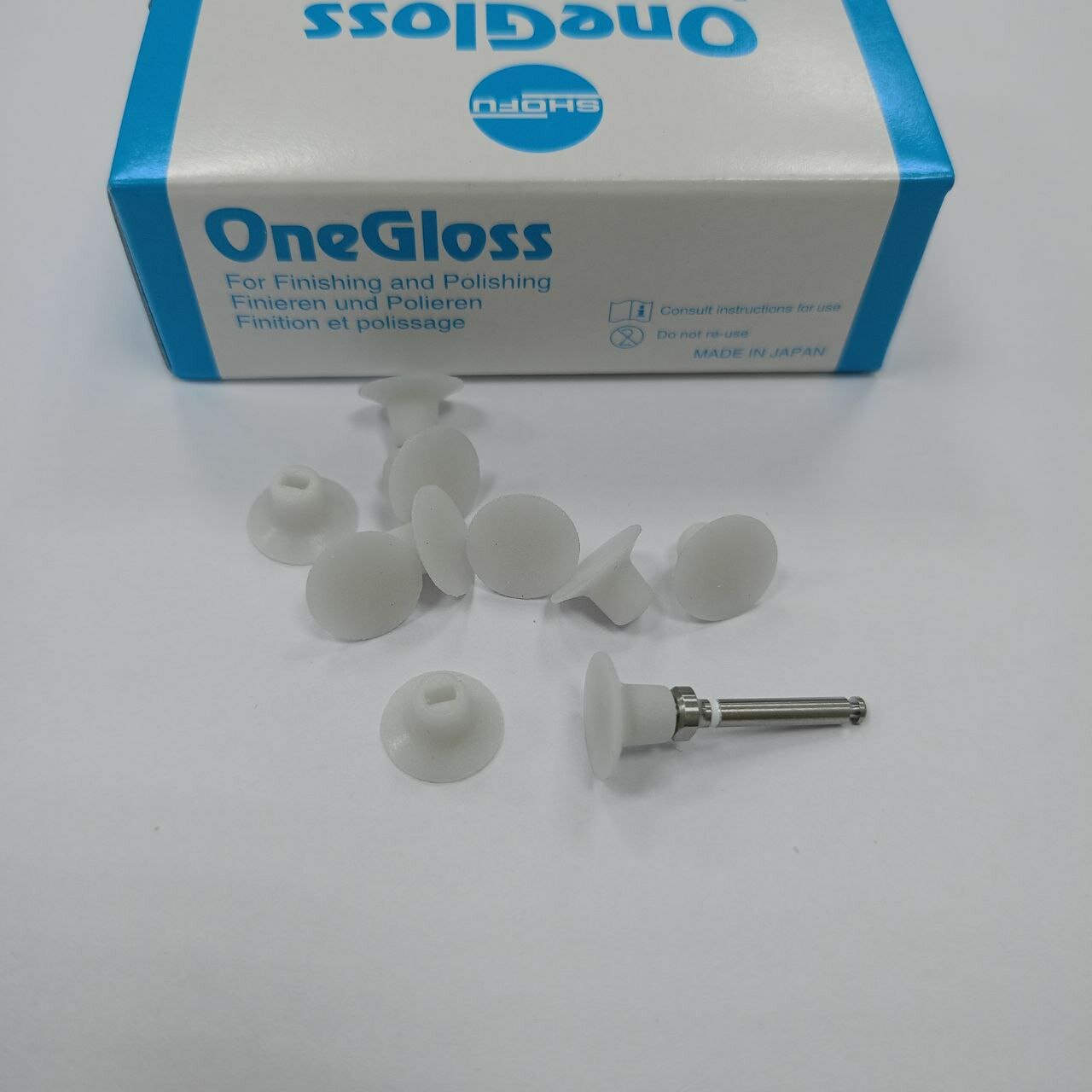 Полиры OneGloss для композитов и эмали, набор - форма диск10 шт IC№0183+ Мандрела 1шт №0435
