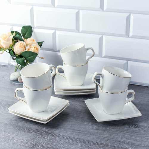 Чайный набор 12 предметов Квадро 220 мл фарфор в подарочной коробке 2898₽