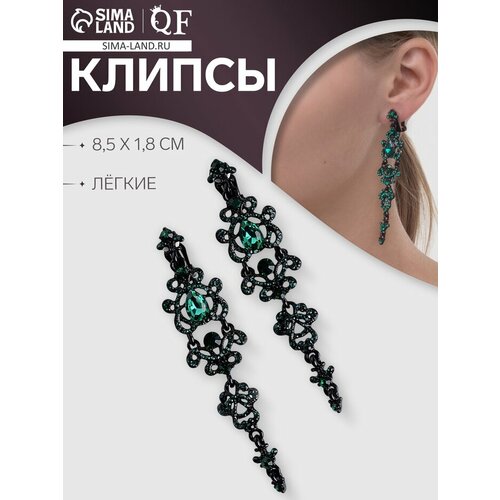 фото Серьги клипсы queen fair, стекло, размер 9 мм, зелeный