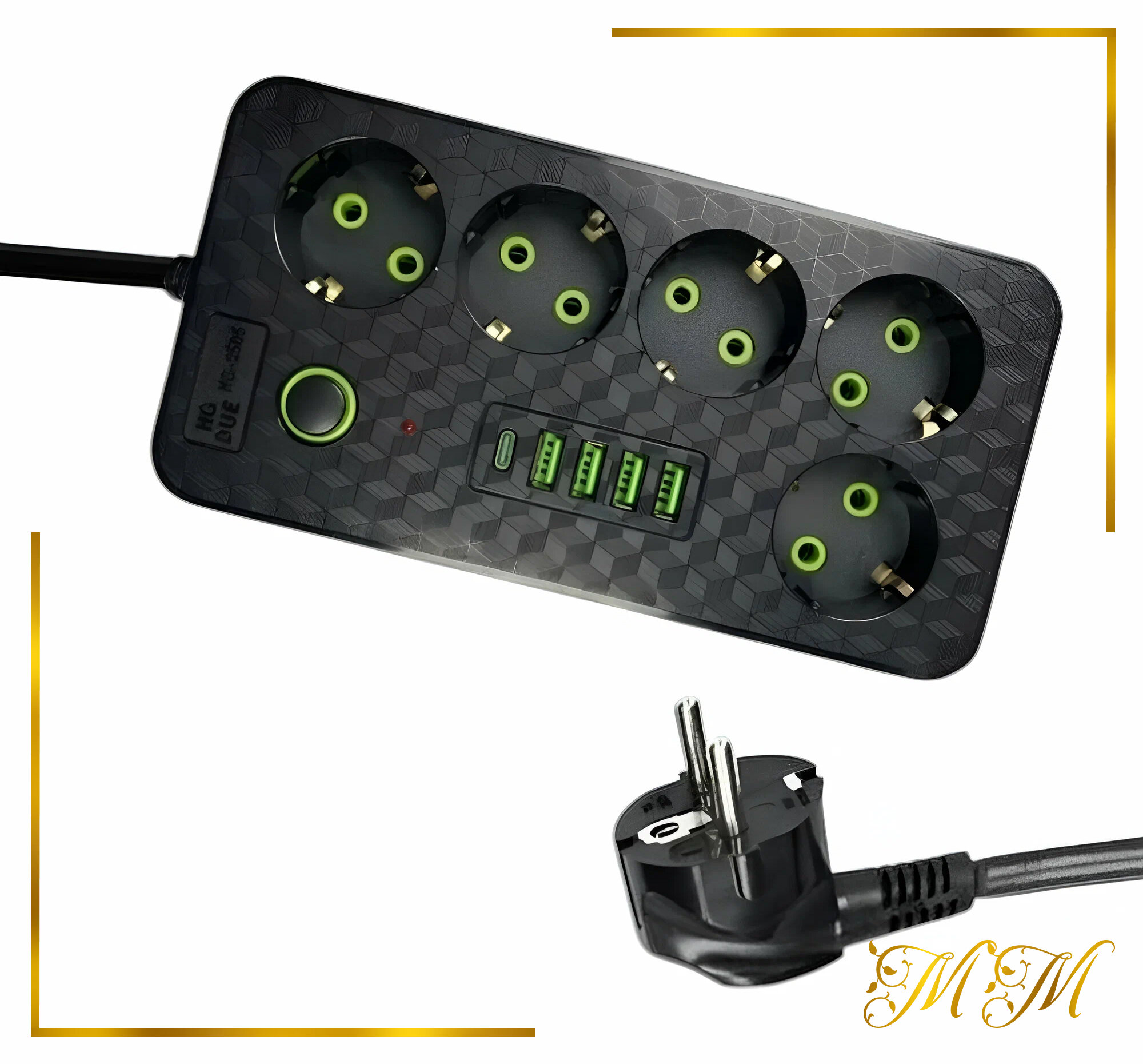 Сетевой фильтр с 5 гнездами и 4 USB 1 Type-C, удлинитель бытовой 3 метра 4 USB проёма, Универсальный удлинитель для дома