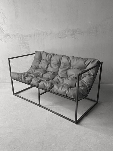 Изображение товара Диван лофт прямой, уличный, в офис, на балкон, на веранду, в гостинную, кухонный, минимализм, Лофтовик + кожзам серый