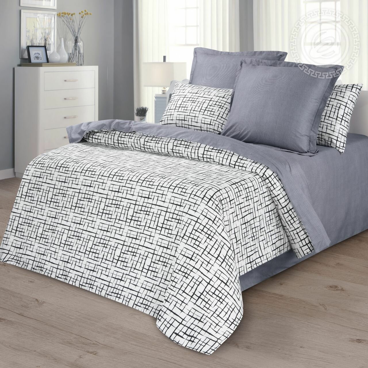 Полуторный комплект постельного белья Омега сатин