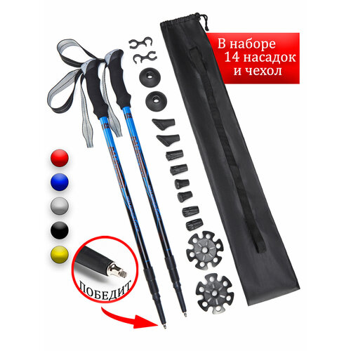 Палки треккинговые для опоры при ходьбе PALKIPALKI City Classic, набор с аксессуарами и чехлом, синие/черные