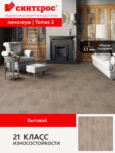 Изображение товара Линолеум бытовой гетерогенный Синтерос Delta Tomas 2 серый 2*3м (2,5мм)