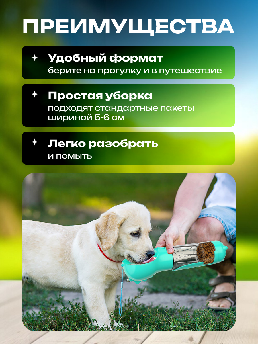 Картинки Поилка и кормушка для собак и кошек, переносная, прогулочная, пакеты и совок для уборки, дорожная, 4 в 1