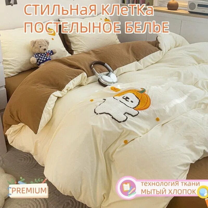 Комплект постельного белья, Смесовая ткань, Семейный, наволочки 48x74