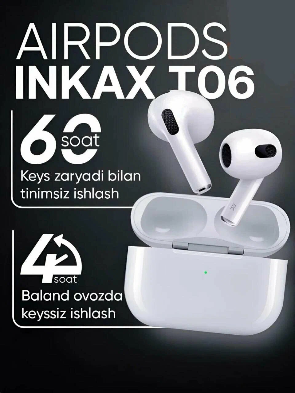 Беспроводные наушники Inkax T06, Bluetooth 5.3, отличное звучание, мощные бассы, сенсорное управление