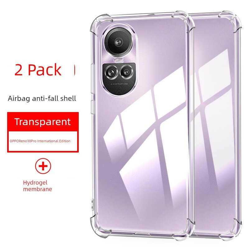 Чехол для OPPO Reno 10 Pro International из прозрачного силикона с воздушной подушкой и 2 защитными пленками для
