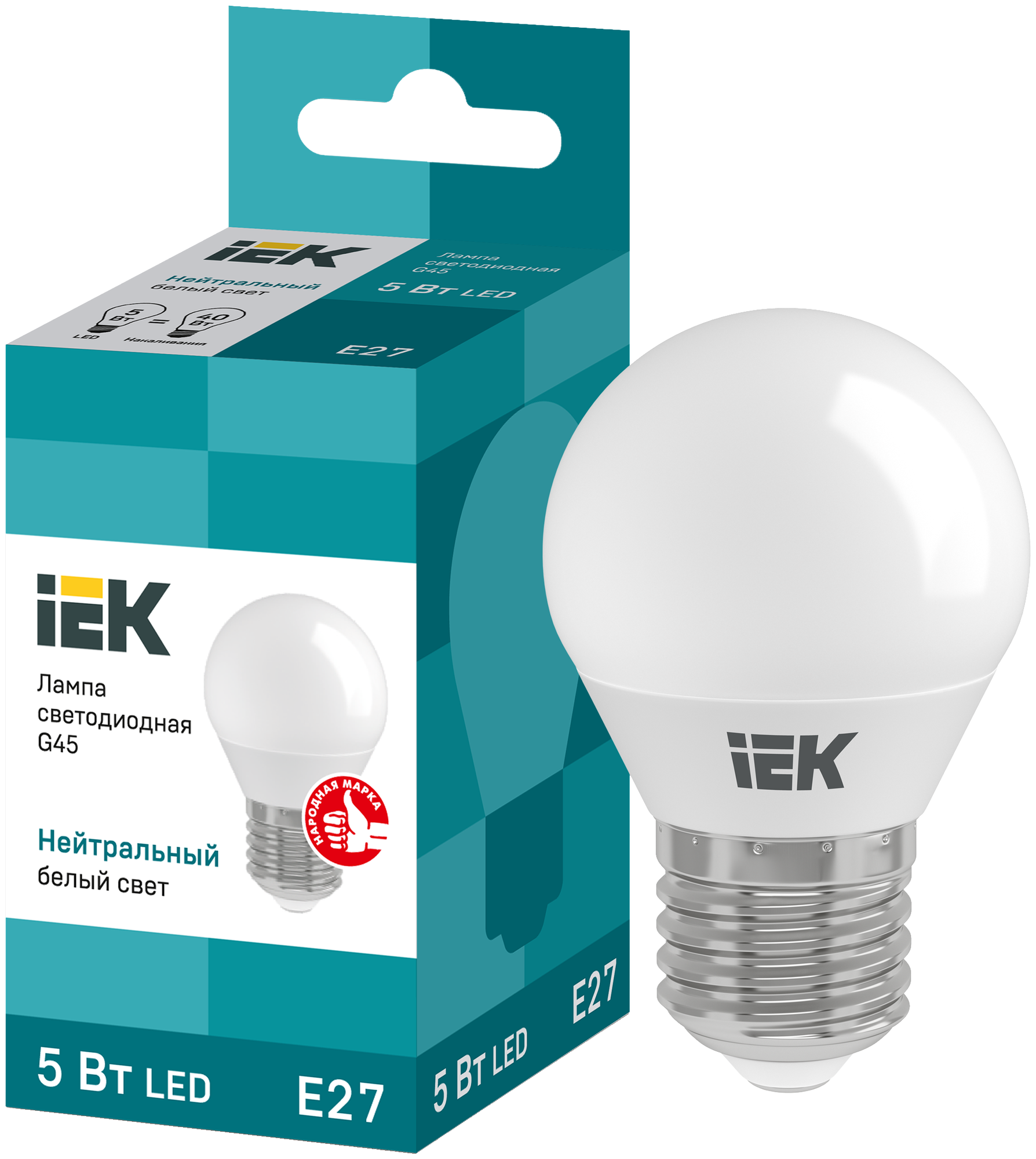 IEK Лампа светодиодная ECO G45 5Вт шар 4000К бел. E27 450лм 230-240В IEK LLE-G45-5-230-40-E27