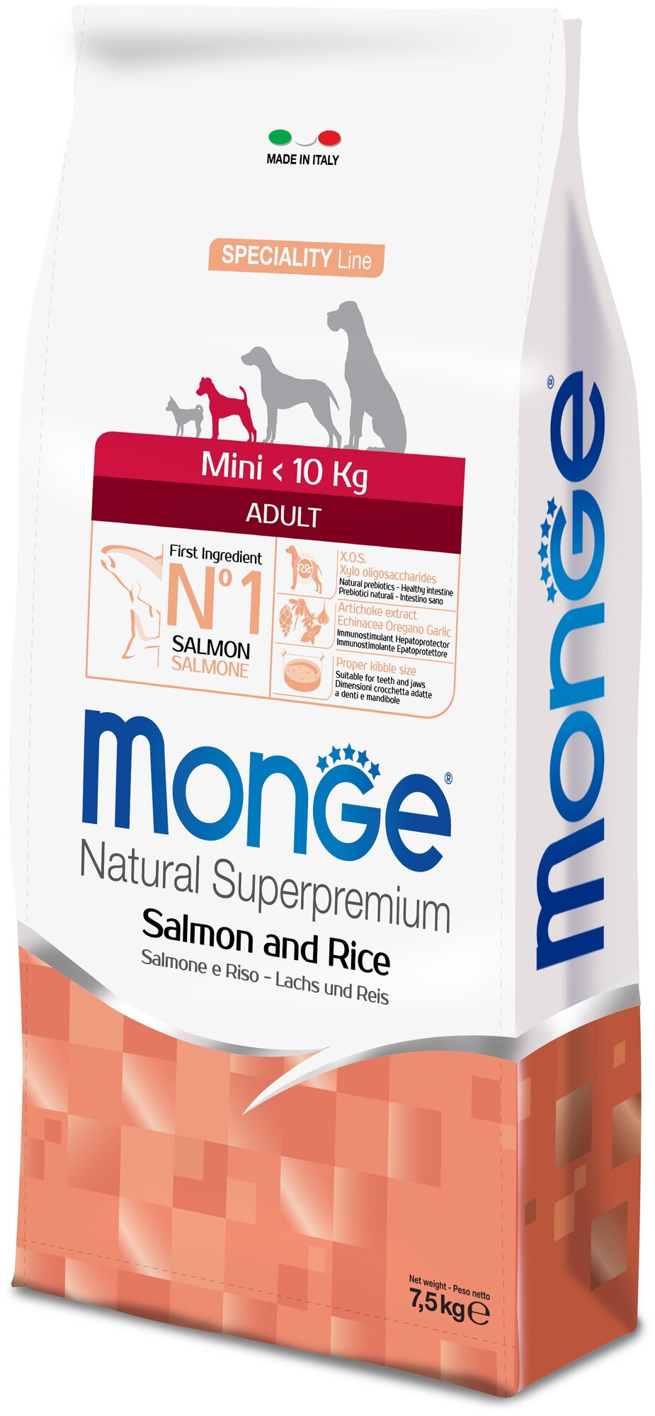 Monge Speciality line, лосось, с рисом для собак 7.5 кг
