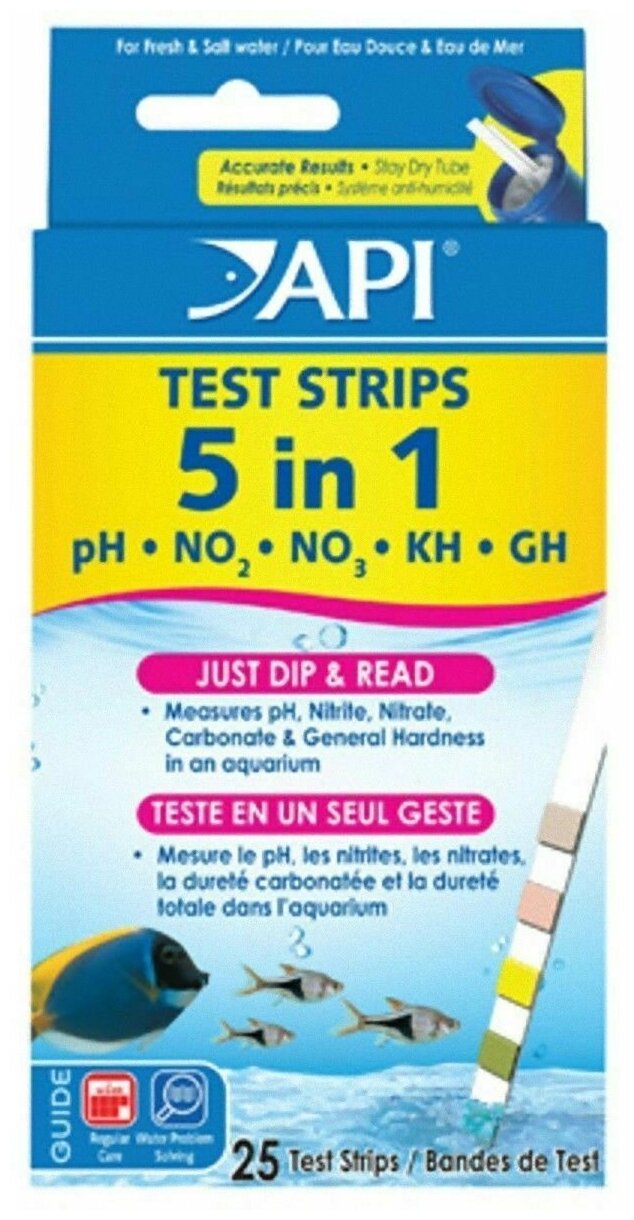 Полоски для экспресс тестов аквариумной воды Api 5 in 1 Aquarium Test Strips 25 шт (1 шт)