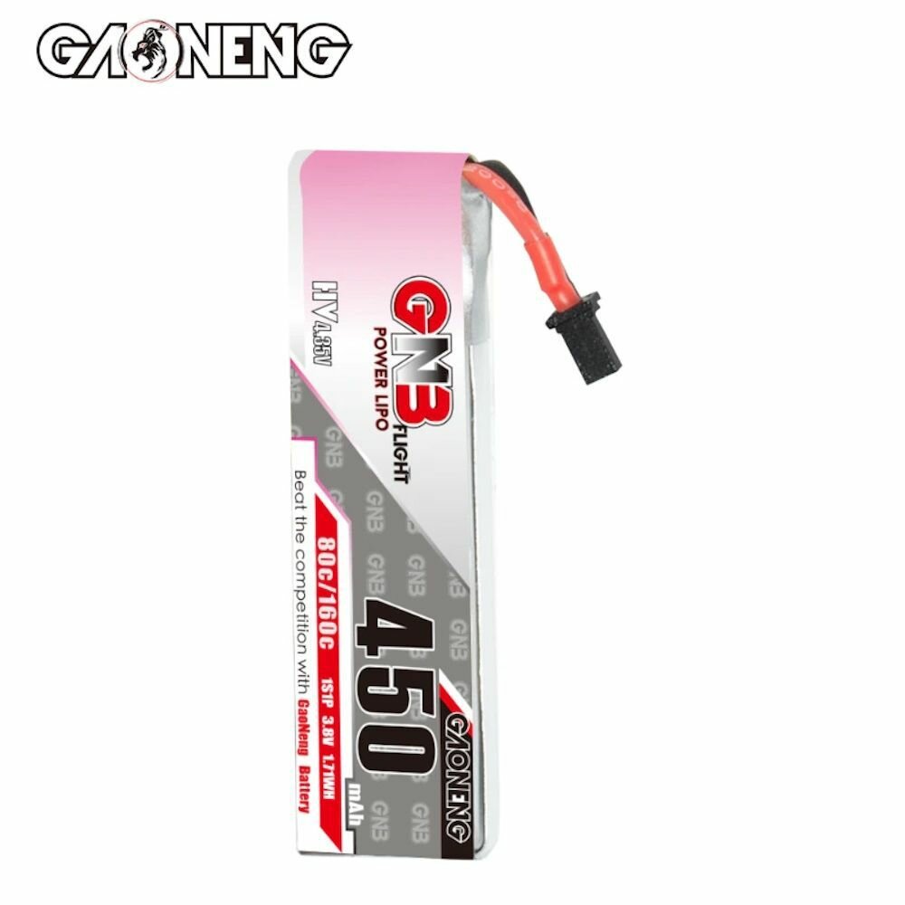 Аккумулятор Gaoneng GNB Lipo HV 1S 3,8 В 450 mAh 80C Lipo разъем A30 для FPV вупов дронов whoop 1ШТ