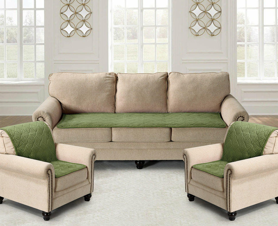 KARTEKS Комплект накидок на диван и два кресла Квадрат цвет: зеленый (90х210 см, 90х160 см - 2 шт)