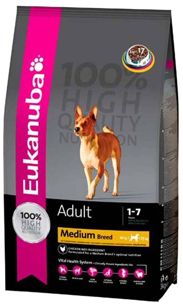 Eukanuba Для взрослых собак средних пород с курицей (Adult Medium breed) 10137714 | Adult Medium breed 3 кг 11017 (2 шт)