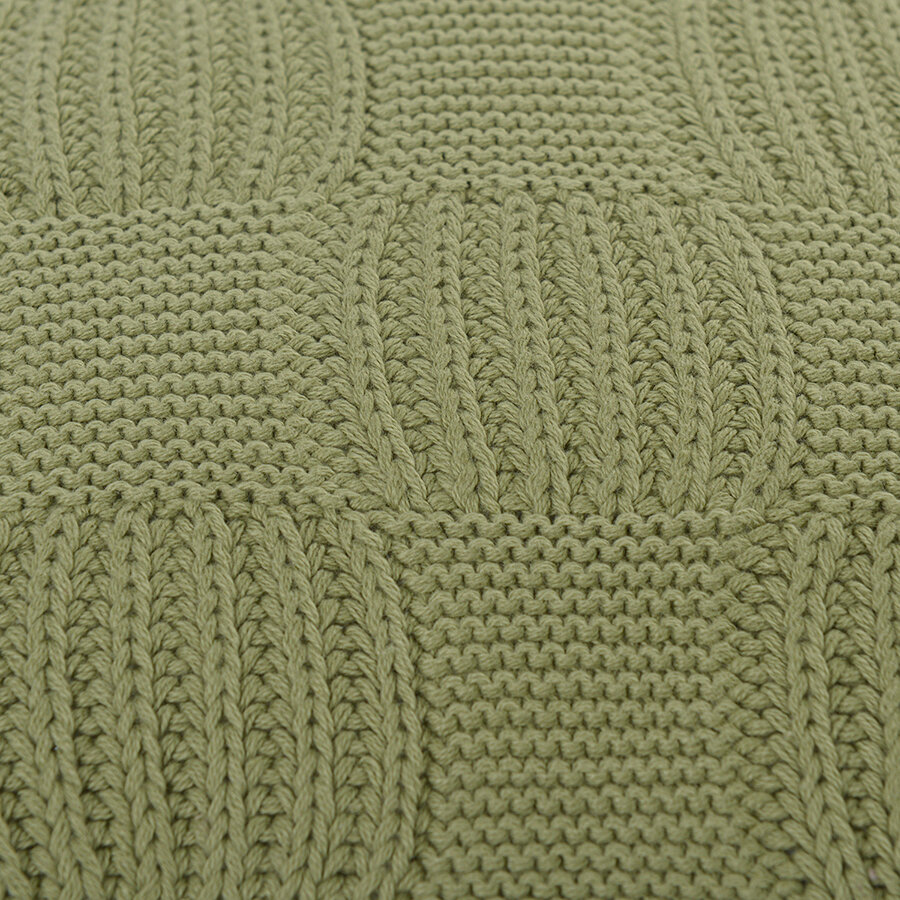 Подушка из хлопка рельефной вязки травянисто-зеленого цвета, мягкая из коллекции Essential, 45х45 см, Tkano, TK22-CU0013