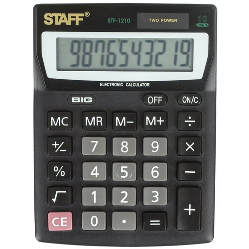 Калькулятор настольный STAFF STF-1210, компактный (140х105 мм), 10 разрядов, двойное питание, 250134