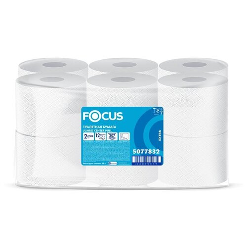 Туалетная бумага Focus Jumbo Premium белая двухслойная 5077832 12 рул. 1183 лист., белый, без запаха