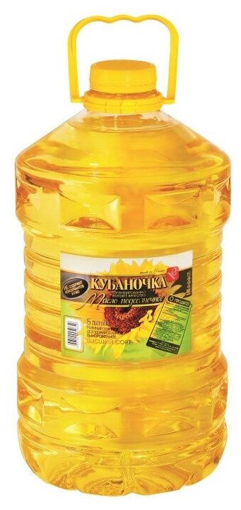 Кубаночка масло подсолнечное рафинированное дезодорированное, 5 л