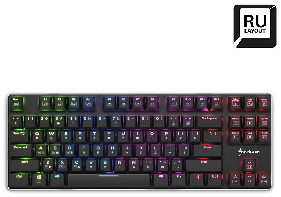 Клавиатура Sharkoon PureWriter TKL RGB Kailh Red проводная игровая для PC красная подсветка