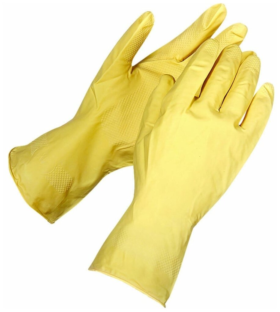 Перчатки латексные хозяйственные с х/б напылением желтые M 50гр «Libry»