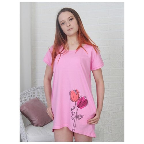 фото 50427 футболка (туника) "тюльпаны", liza volkova, размер 48, состав: 100% хлопок, цвет розовый
