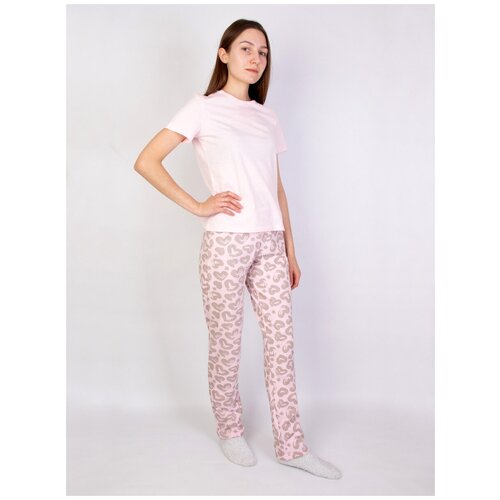 фото 30273 комплект: футболка, брюки "sweet home", liza volkova, размер 50, состав:100% хлопок, цвет розовый