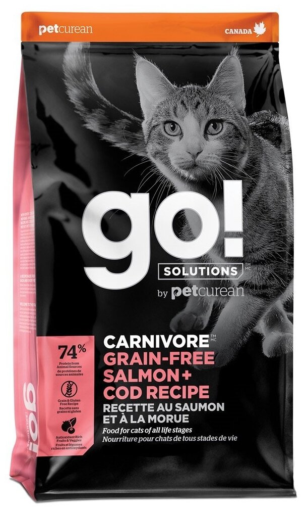 Корм Go! Carnivore GF Salmon & Cod беззерновой для кошек с Лососем и Треской, 1.36 кг - фотография № 1