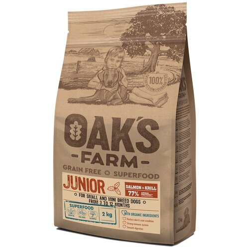 OAK`S FARM Grain Free Беззерновой сухой корм для щенков мелких пород от 3 до 12 мес. Лосось и Криль