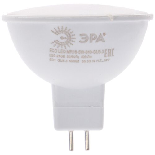 Типы/Лампочки/Светодиодные ЭРА Лампа светодиодная ЭРА GU5.3 5W 4000K матовая LED LED MR16-5W-840-GU5.3 R Б0049639