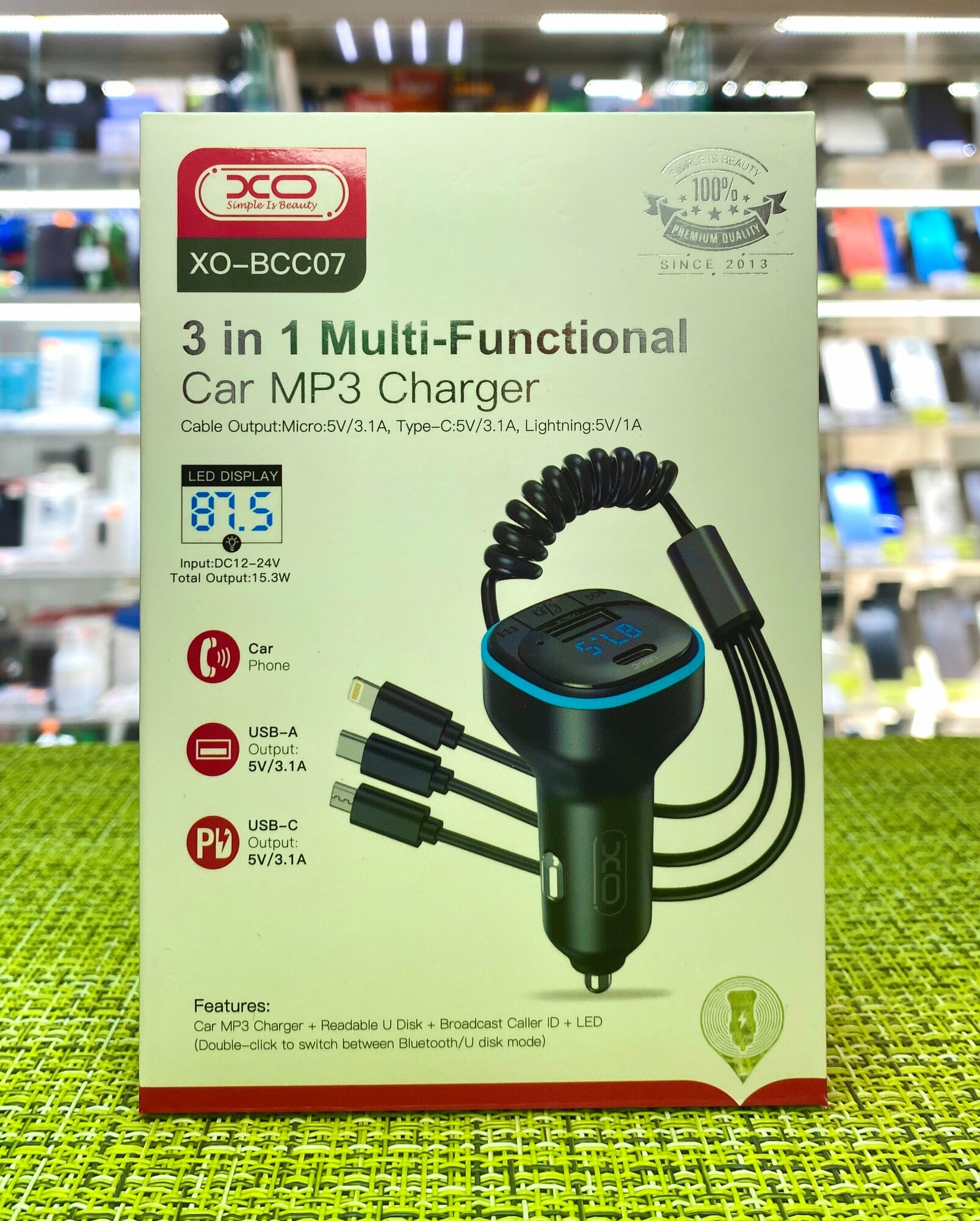 FM-Модулятор BCC07 Bluetooth + 2 USB выхода на зарядку 3.1 A, Type-C, встроенные кабели, подсветка