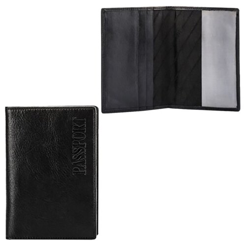Обложка для паспорта FABULA, черный портмоне fabula натуральная кожа на кнопках на молнии подарочная упаковка хаки