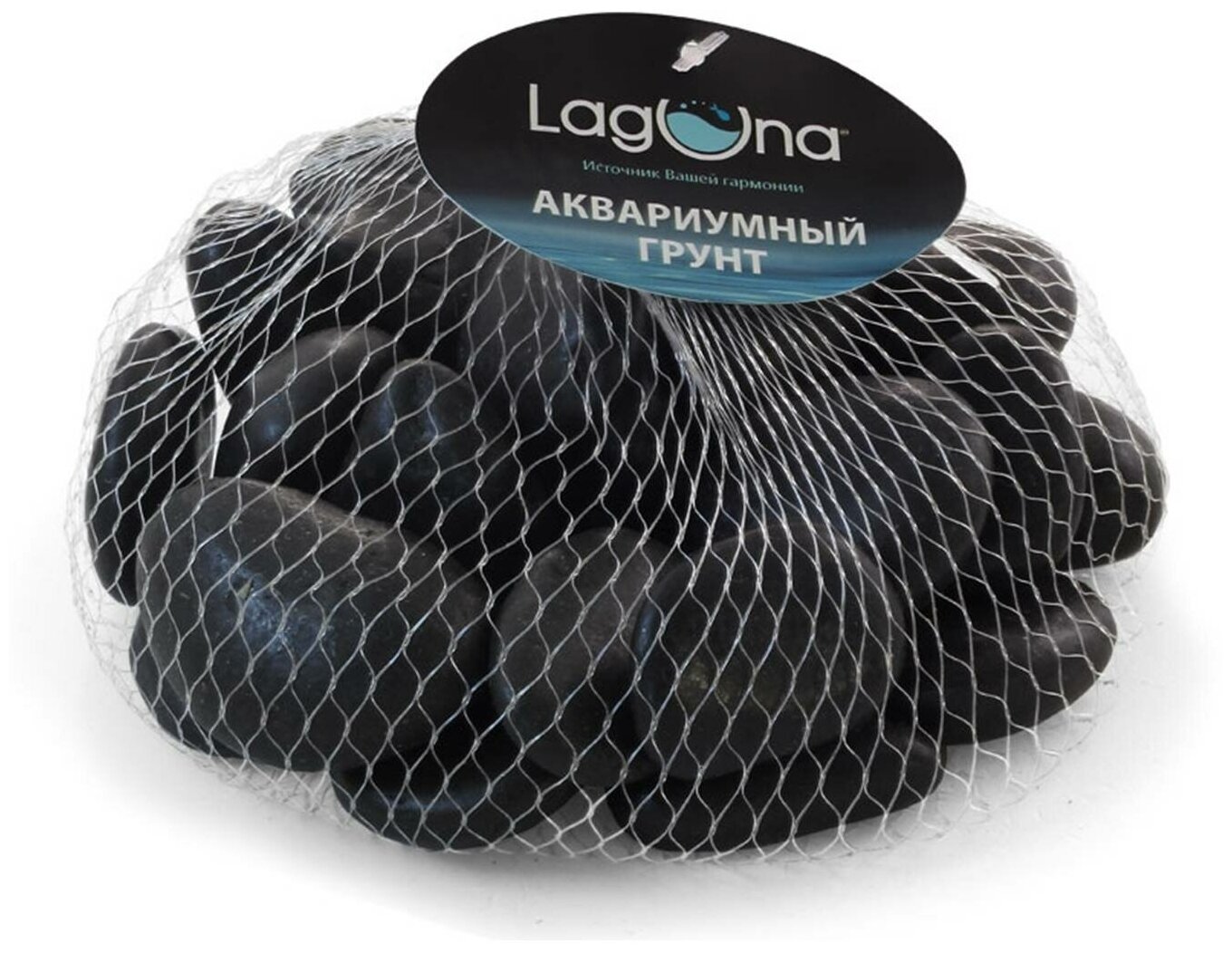 Галька для аквариума Laguna черная S/BM, 1кг, 30-60мм