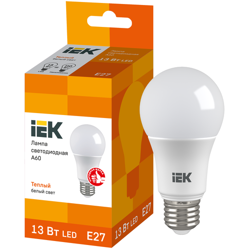 фото Лампа светодиодная iek eco 3000k, e27, a60, 13вт