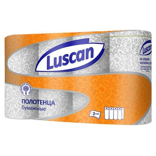 Купить Бумажные полотенца LUSCAN 2-слойные белые, 4 рулона по 17 метров, белый, первичная целлюлоза, Туалетная бумага и полотенца