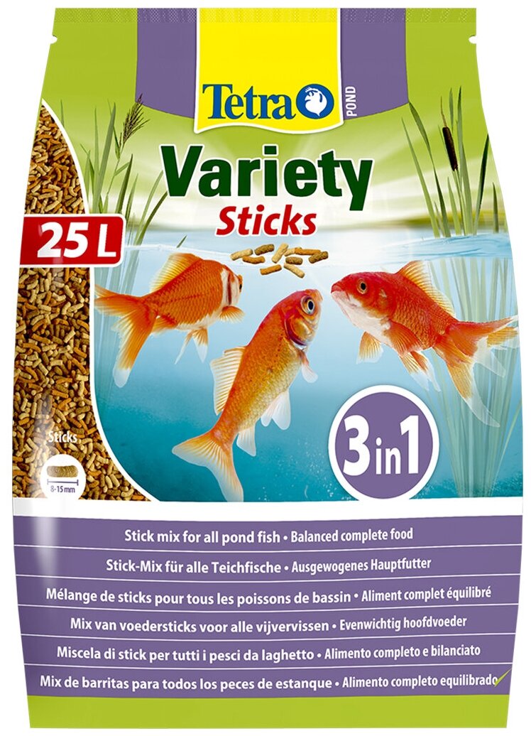 TETRA POND VARIETY STICKS – Тетра корм-палочки для прудовых рыб, смесь (25 л)