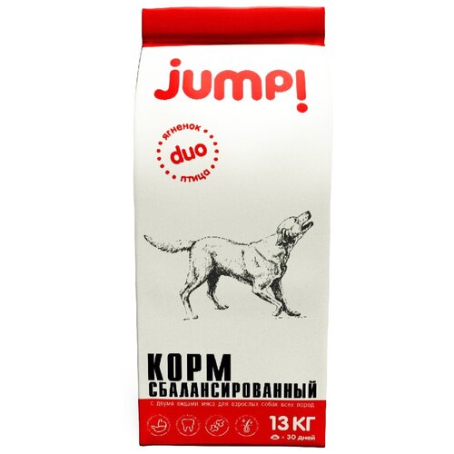 Сухой корм для собак jump! Duo, для здоровья костей и суставов, птица, ягненок 1 уп. х 1 шт. х 13000 г (для мелких пород)