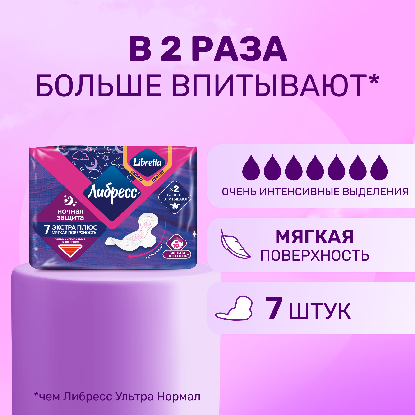 Гигиенические прокладки Либресс Экстра Плюс ночные с мягкой поверхностью, 7 шт.