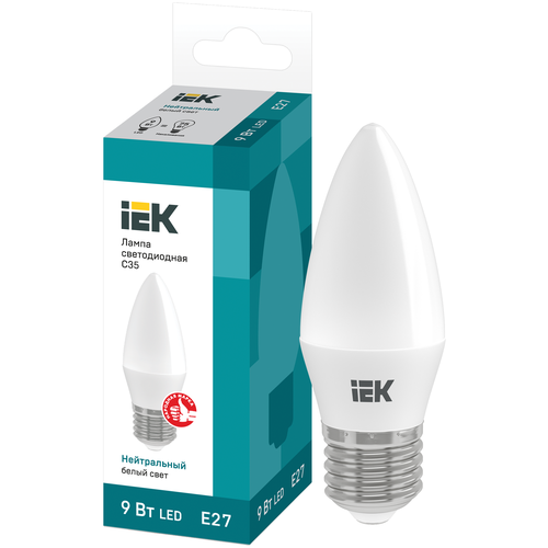 Лампа светодиодная IEK ECO 4000K, E27, C35, 9Вт, 4000 К