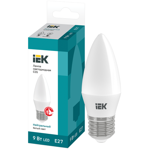 фото Лампа светодиодная iek eco 4000k, e27, c35, 9вт