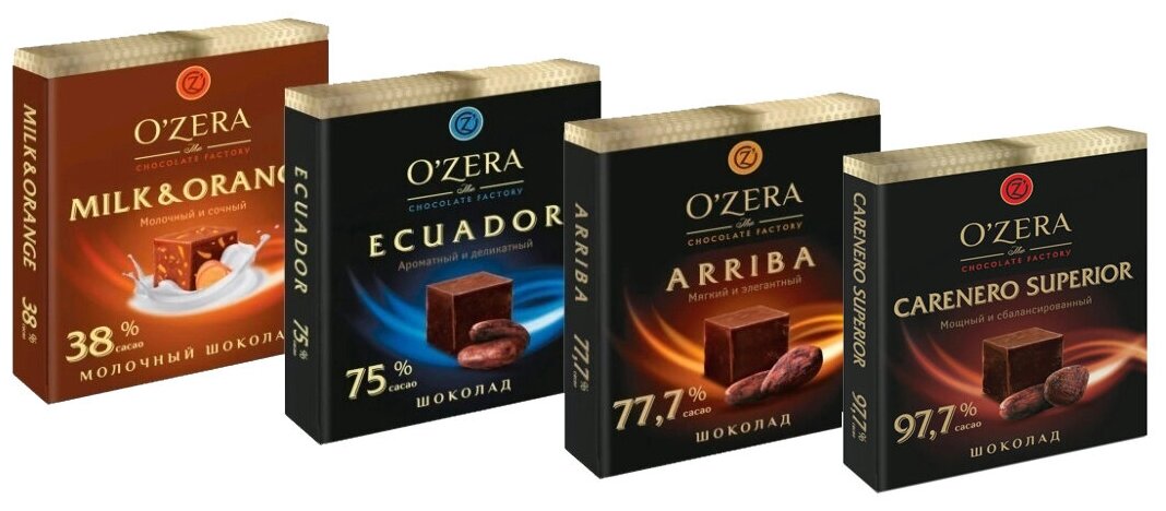 Микс шоколада "OZera" Ecuador, Milk & Orange, Arriba, Carenero Superior 4*90г - фотография № 1