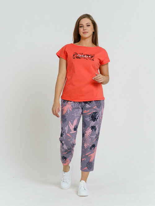 Комплект Modno.ru, футболка, брюки, без рукава, трикотажная, размер 56, розовый, коралловый