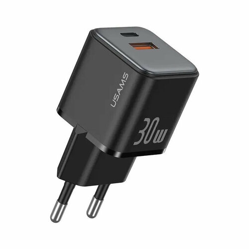 Сетевое зарядное устройство USAMS 30W USB-A + USB-C с быстрой зарядкой PD+QC цвет: Черный