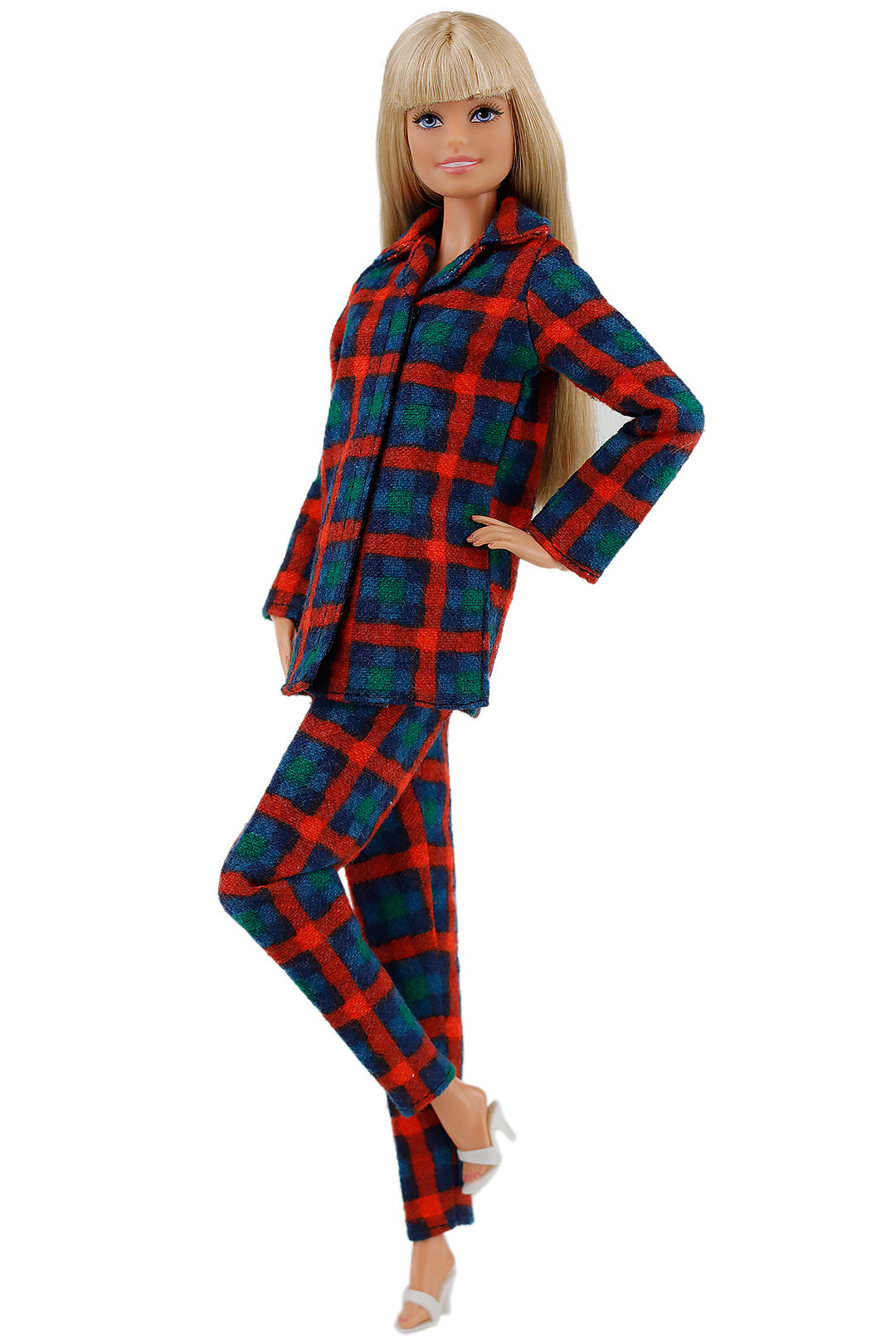 Хлопковая пижама для кукол 29 см. типа барби "Куколкины сны" цвета "красная клетка"