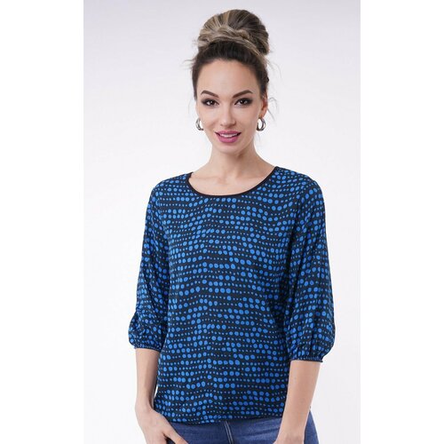 фото Блуза тамбовчанка, повседневный стиль, укороченный рукав, размер 42, синий