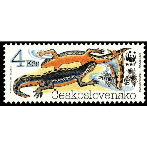 (1989-029) Марка Чехословакия Альпийский тритон Охрана природы. Амфибии III Θ 1989 028 марка чехословакия желтобрюхая жерлянка охрана природы амфибии ii o